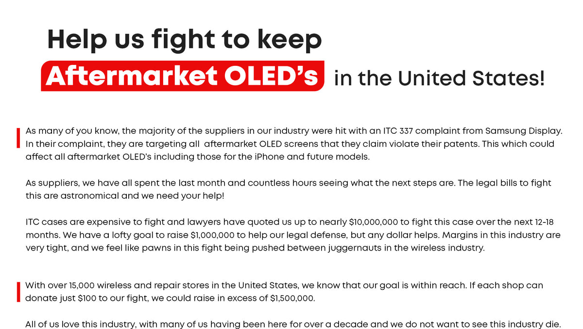 Help us fight to keep Aftermarket  OLED's in the United States!