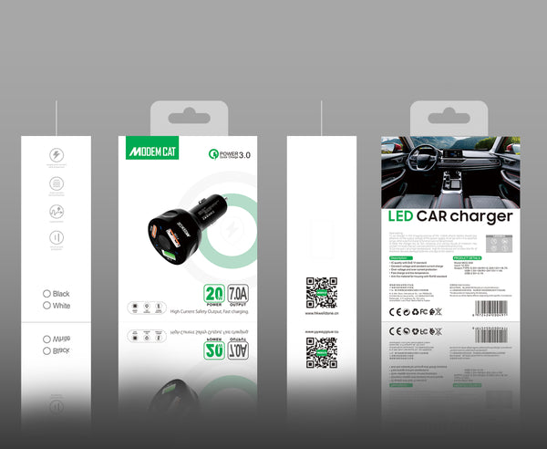 MODEMCAT FAST CAR CHARGER WITH 3 PORTS ( 2USB AND 1 TYPE C) MCC008