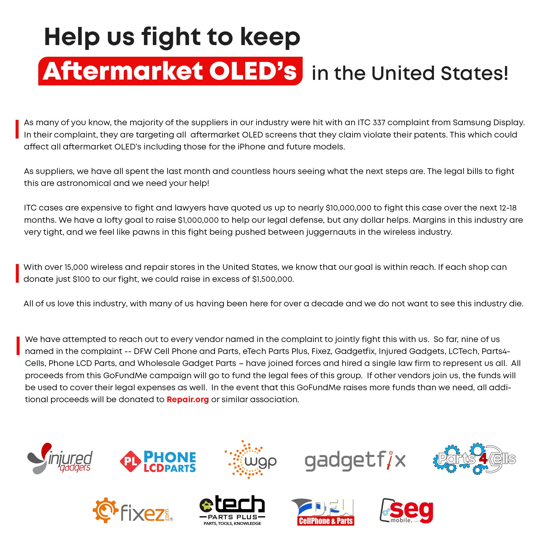 Help us fight to keep Aftermarket  OLED's in the United States!