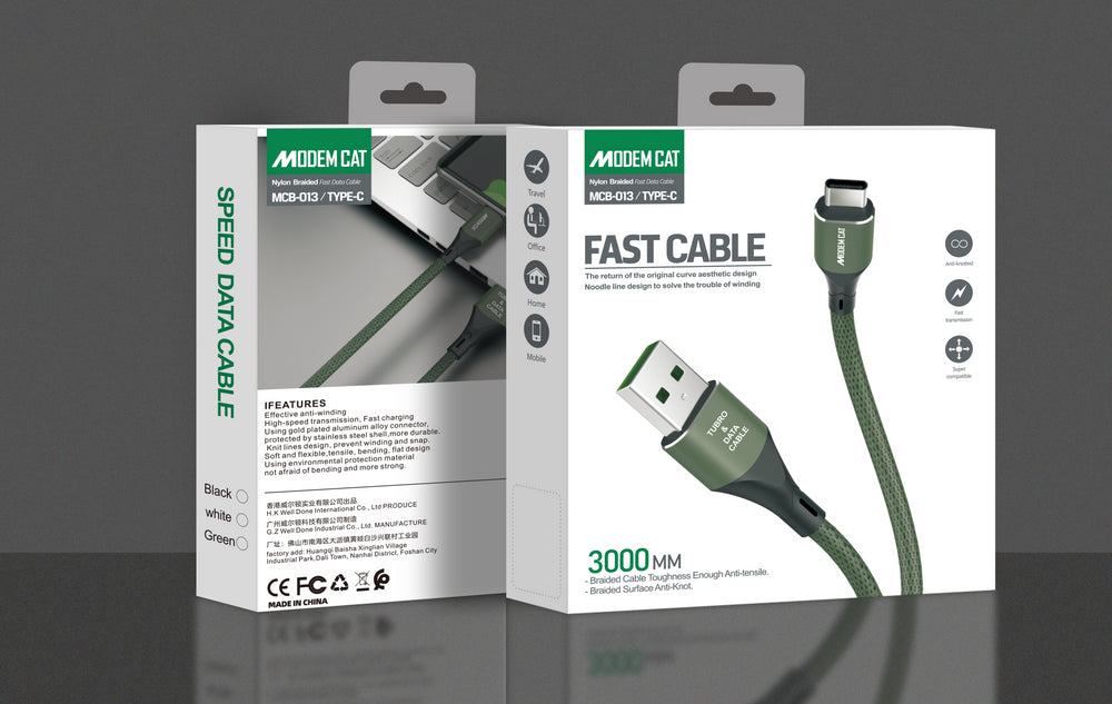 MODEMCAT FAST CHARGING CABLE FOR TYPE C, 3 METER EXTRA LONG (MCB013)