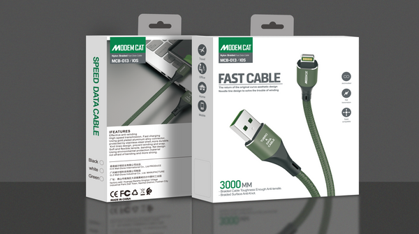 MODEMCAT FAST CHARGING CABLE FOR IPHONE, 3 METER EXTRA LONG (MCB013)