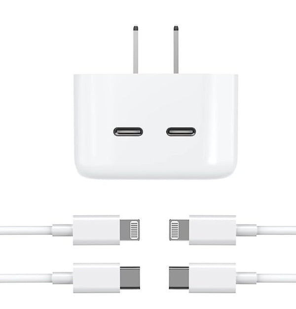 CHARGER COMBO PDQ 50W (TYPE C WALL ADAPTOR WITH 2 TYPE C PORTS AND LIGHTNING TO TYPE C CABLE)
