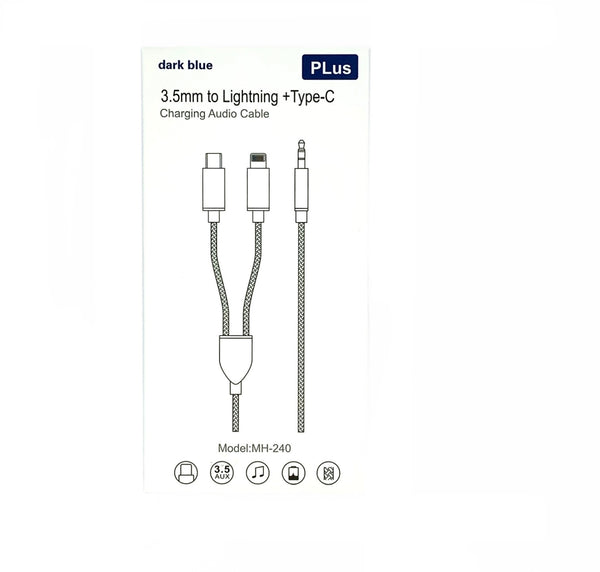 CABLE SPLITTER  AUX TO IP (LIGHTNING) + TYPE C